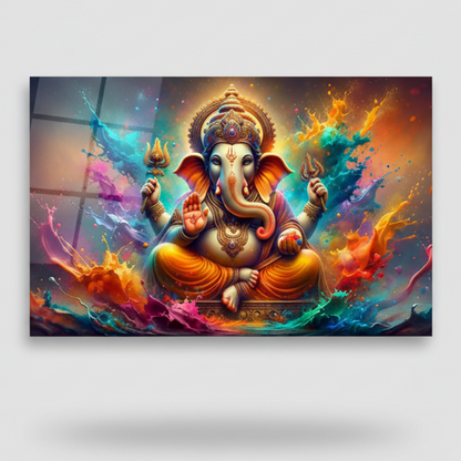 Ganesha Multicolore Quadro in Vetro Temperato