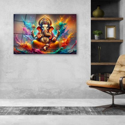 Colorful Ganesha Glass Wall Art - LUXARTDECO