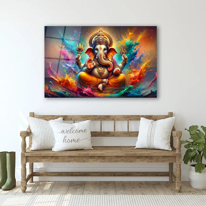 Colorful Ganesha Glass Wall Art - LUXARTDECO