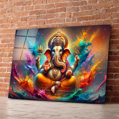 Colorful Ganesha Glass Wall Art - LUXARTDECO