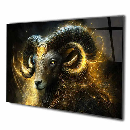 Gold Aries Zodiac Glass Wall Art - LUXARTDECO