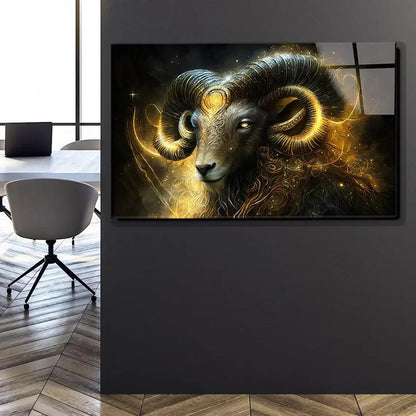 Gold Aries Zodiac Glass Wall Art - LUXARTDECO