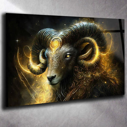 Gold Aries Zodiac Glass Wall Art - LUXARTDECO
