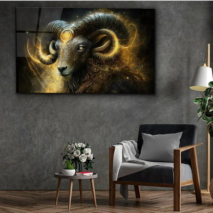 Gold Aries Zodiac Glass Wall Art - LUXARTDECO