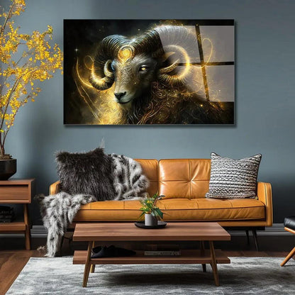 Gold Aries Zodiac Glass Wall Art - LUXARTDECO