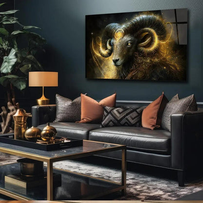 Gold Aries Zodiac Glass Wall Art - LUXARTDECO