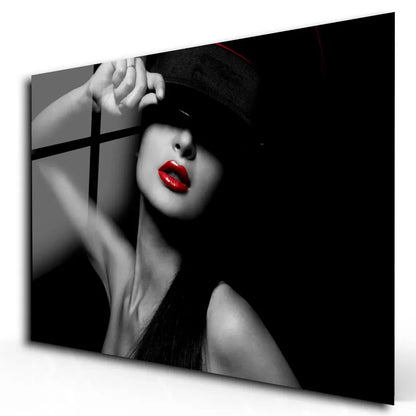 Red Lips Glass Wall Art - LUXARTDECO