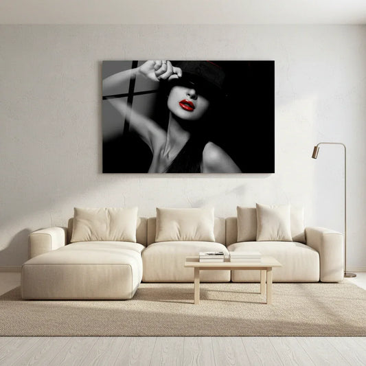 Red Lips Glass Wall Art - LUXARTDECO