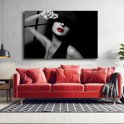 Red Lips Glass Wall Art - LUXARTDECO