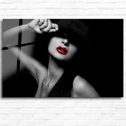 Red Lips Glass Wall Art - LUXARTDECO