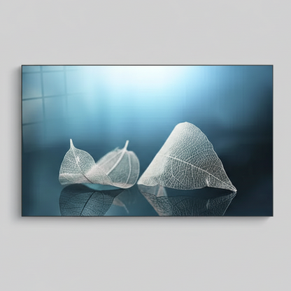 White & Blue Leaves Glass Wall Art