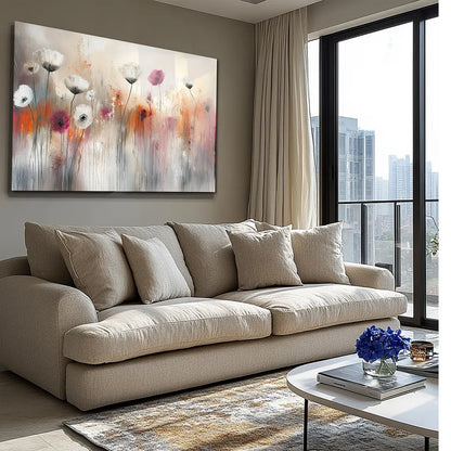 Red & Grey Floral Glass Wall Art - LUXARTDECO