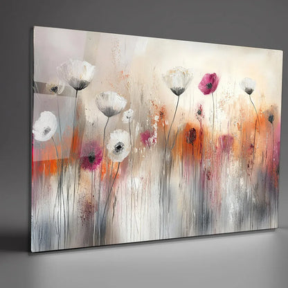 Red & Grey Floral Glass Wall Art - LUXARTDECO