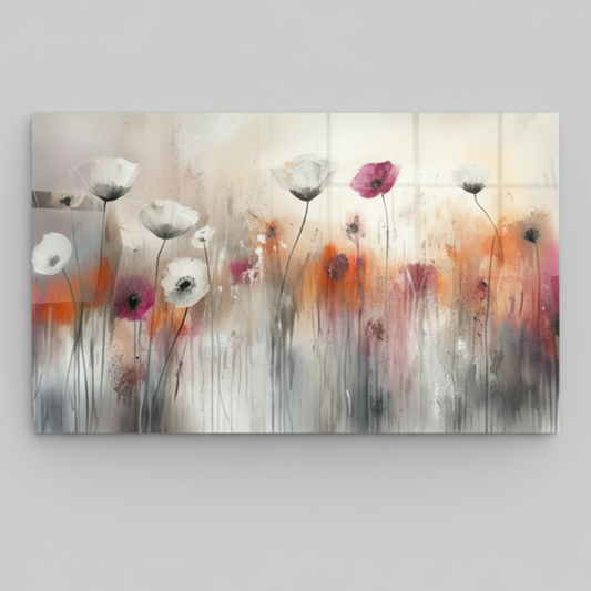 Rosso & Grigio Floreale Quadro in Vetro Temperato