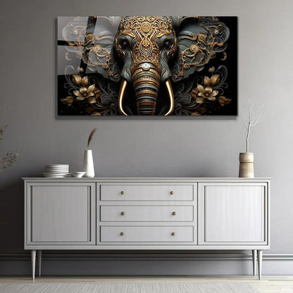 Gold & Brown Elephant Glass Wall Art - LUXARTDECO