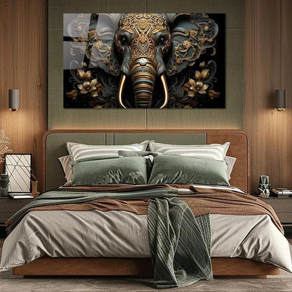 Gold & Brown Elephant Glass Wall Art - LUXARTDECO