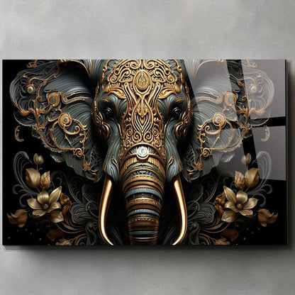 Gold & Brown Elephant Glass Wall Art - LUXARTDECO