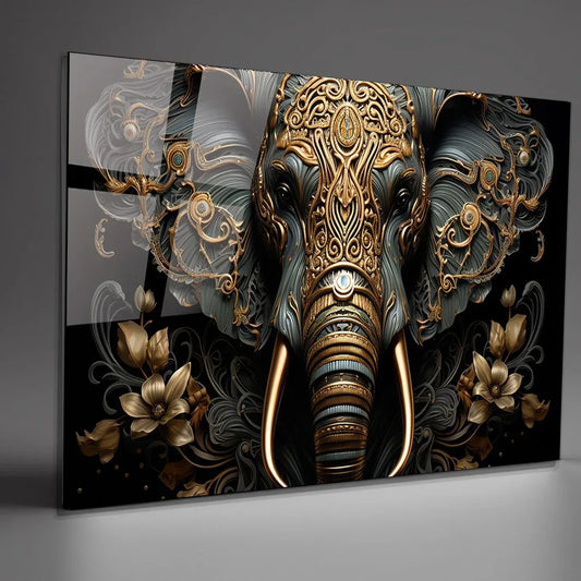 Gold & Brown Elephant Glass Wall Art - LUXARTDECO