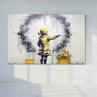 Sunflower Painter Girl Glass Wall Art - LUXARTDECO