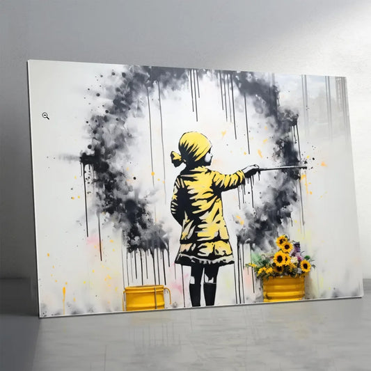 Sunflower Painter Girl Glass Wall Art - LUXARTDECO