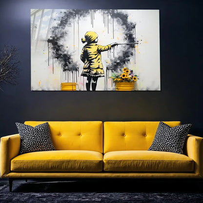 Sunflower Painter Girl Glass Wall Art - LUXARTDECO