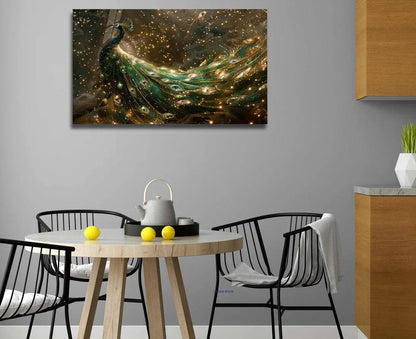 Gold & Green Peacock Glass Wall Art - LUXARTDECO
