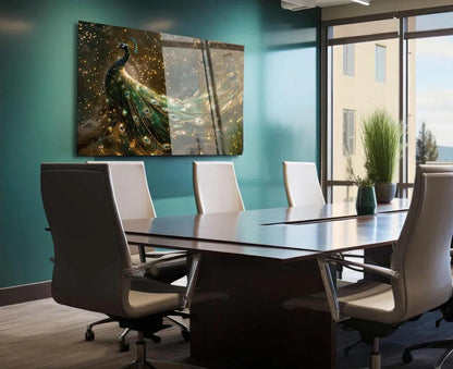 Gold & Green Peacock Glass Wall Art - LUXARTDECO