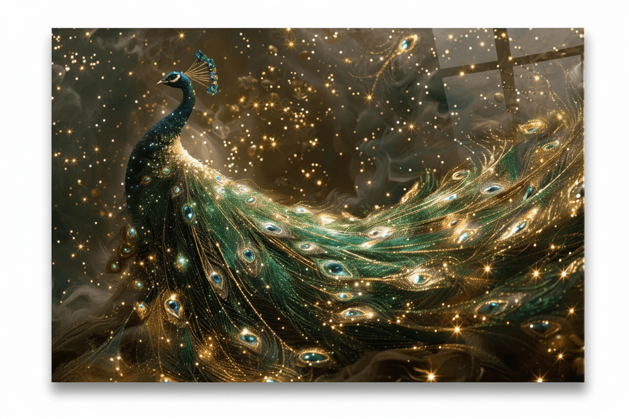 Oro & Verde Peacock Quadro in Vetro Temperato