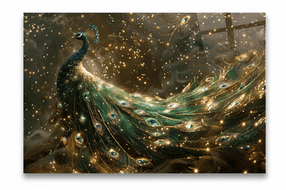 Oro & Verde Peacock Quadro in Vetro Temperato
