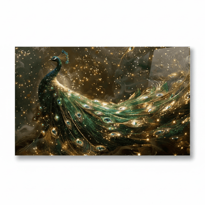 Oro & Verde Peacock Quadro in Vetro Temperato