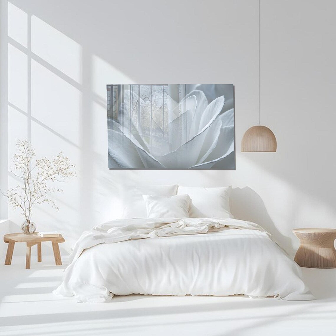 White Rose Glass Wall Art
