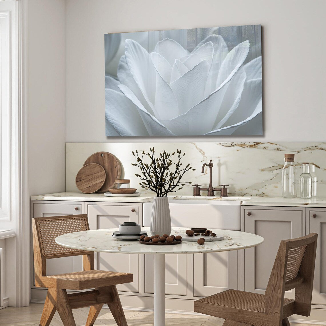 White Rose Glass Wall Art