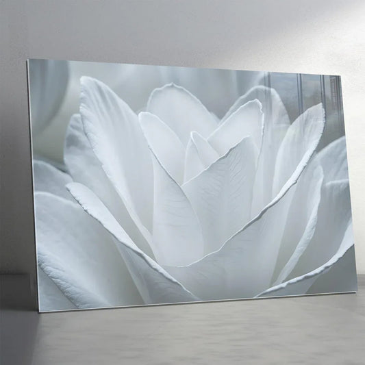 White Rose Glass Wall Art - LUXARTDECO