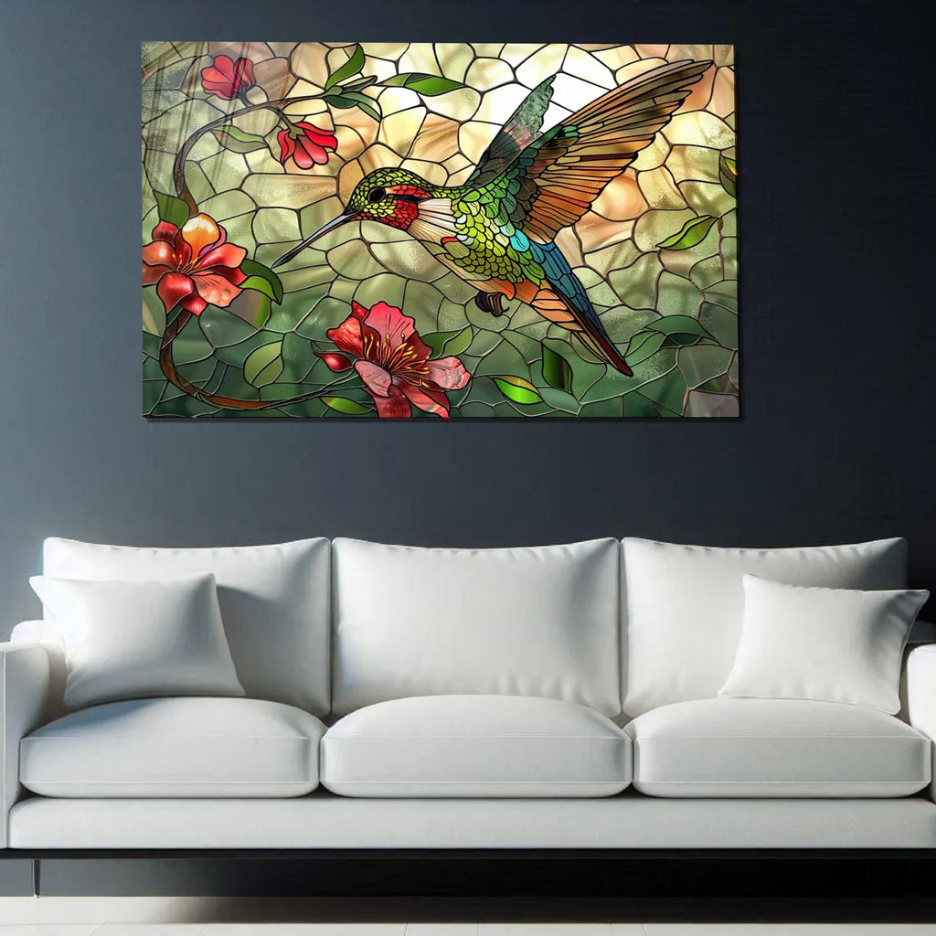Tableau mural en verre colibri