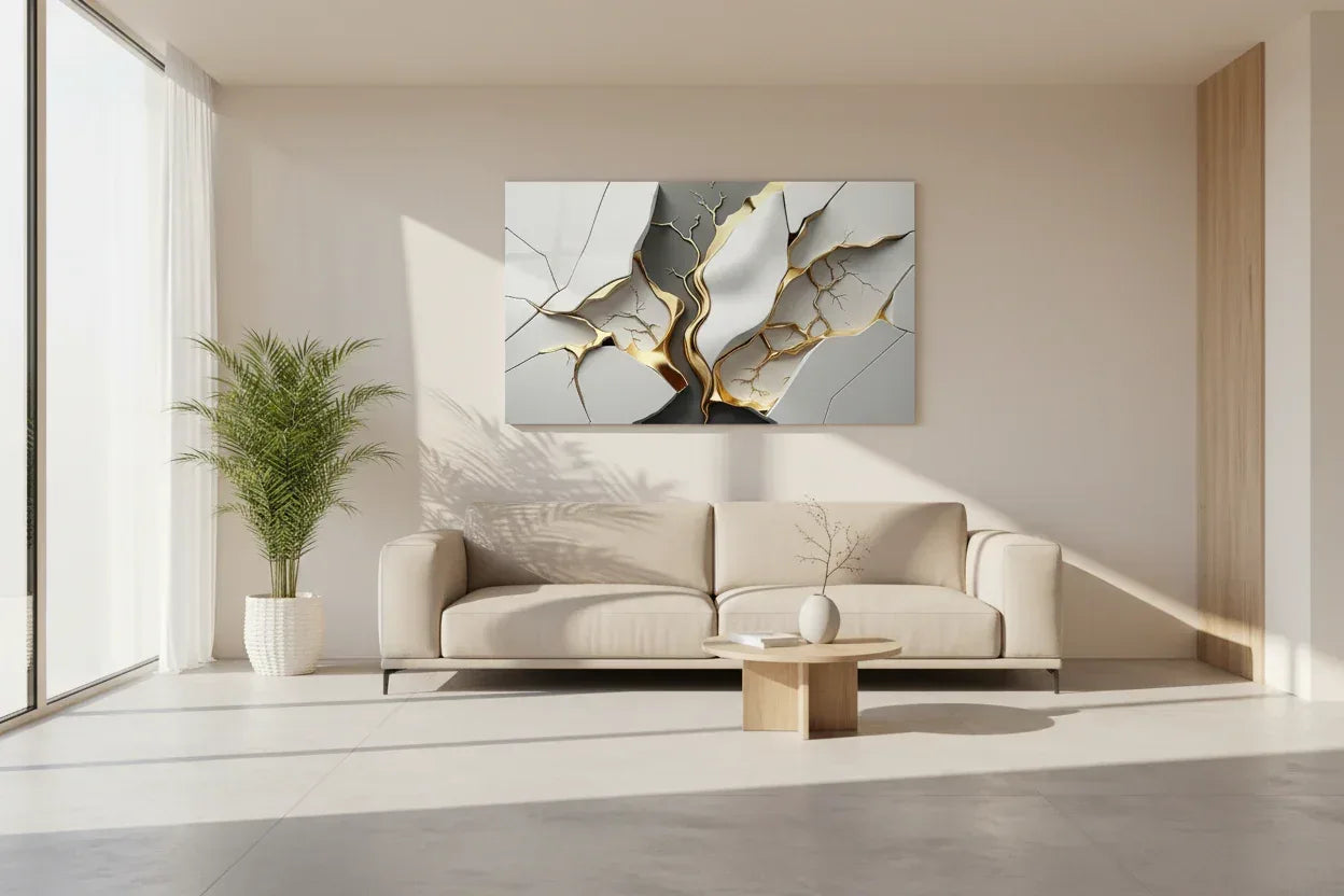 Gold & Grey Marble Glass Wall Art - LUXARTDECO