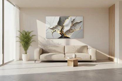 Gold & Grey Marble Glass Wall Art - LUXARTDECO
