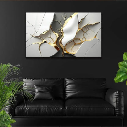Gold & Grey Marble Glass Wall Art - LUXARTDECO
