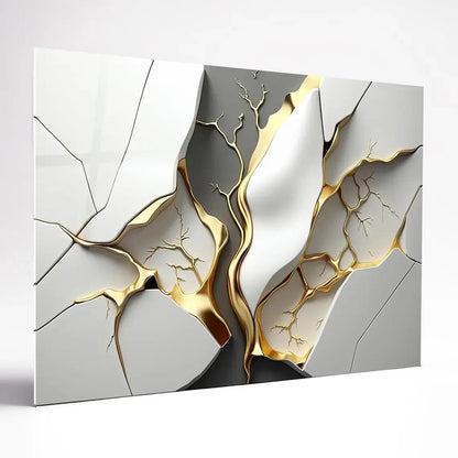 Gold & Grey Marble Glass Wall Art - LUXARTDECO