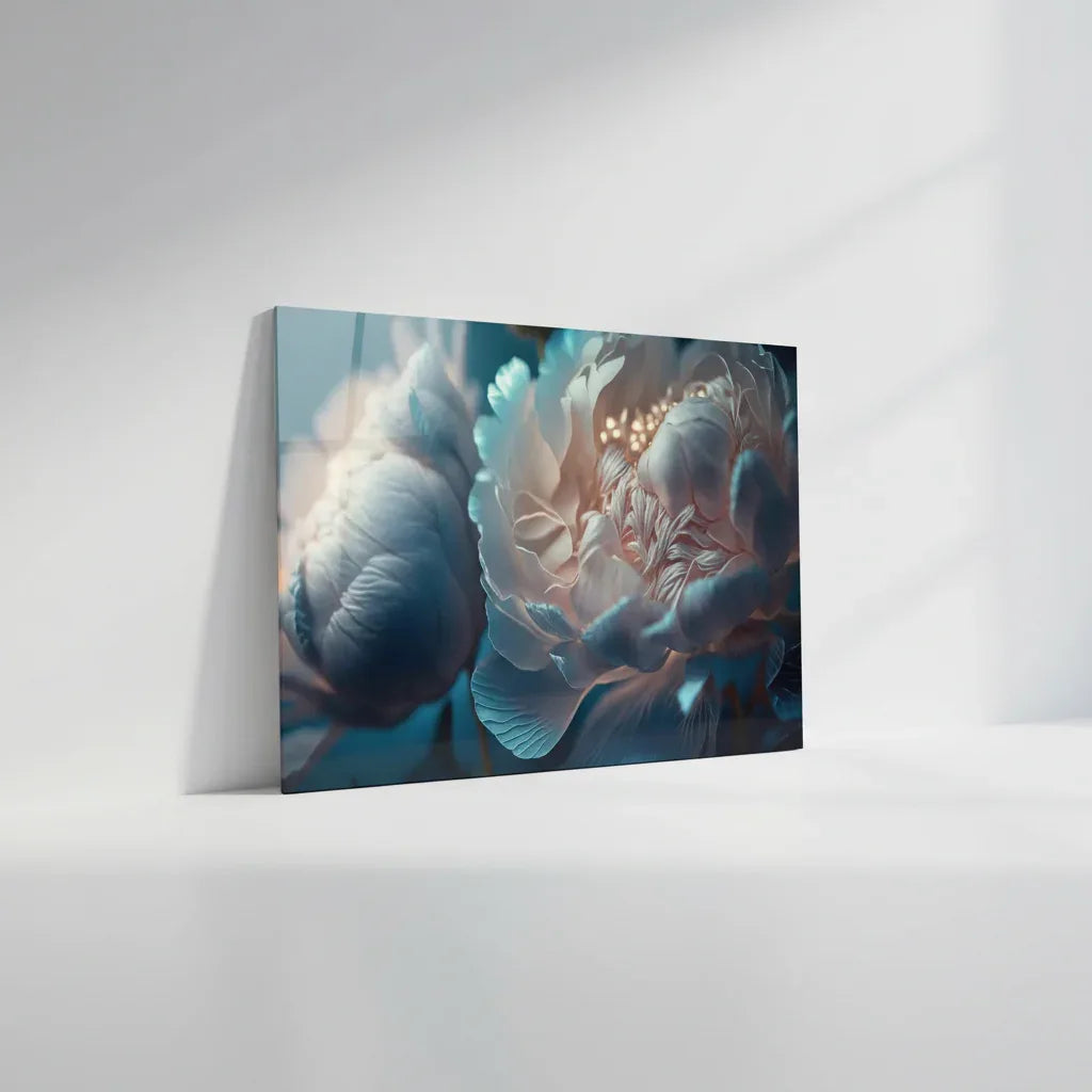 Blue Peony Glass Wall Art - LUXARTDECO