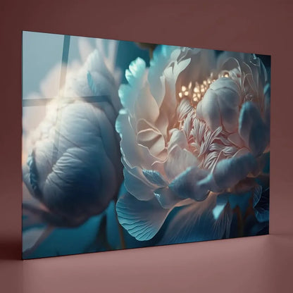 Blue Peony Glass Wall Art - LUXARTDECO
