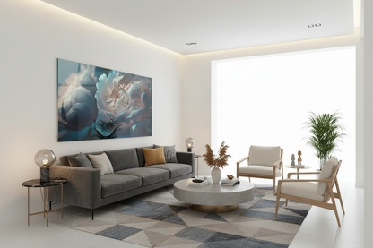 Blue Peony Glass Wall Art