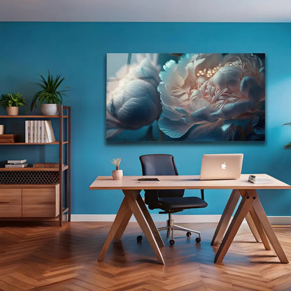 Blue Peony Glass Wall Art - LUXARTDECO