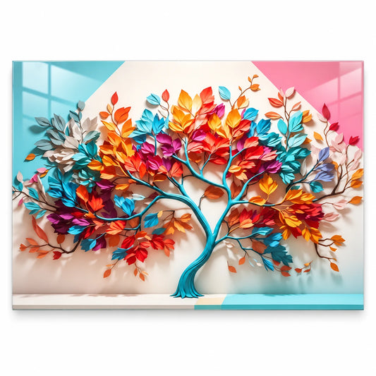 Arbre Arc-en-ciel Tableau en Verre Trempé