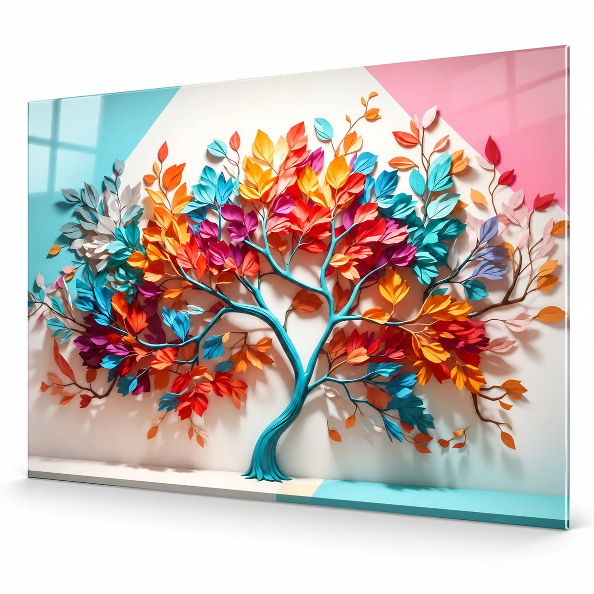 Albero Arcobaleno Quadro in Vetro Temperato