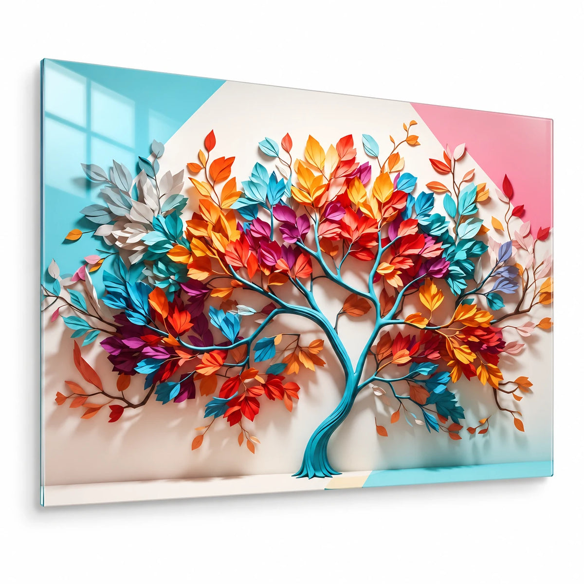 Albero Arcobaleno Quadro in Vetro Temperato