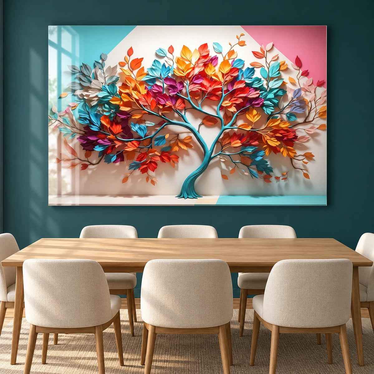 Albero Arcobaleno Quadro in Vetro Temperato