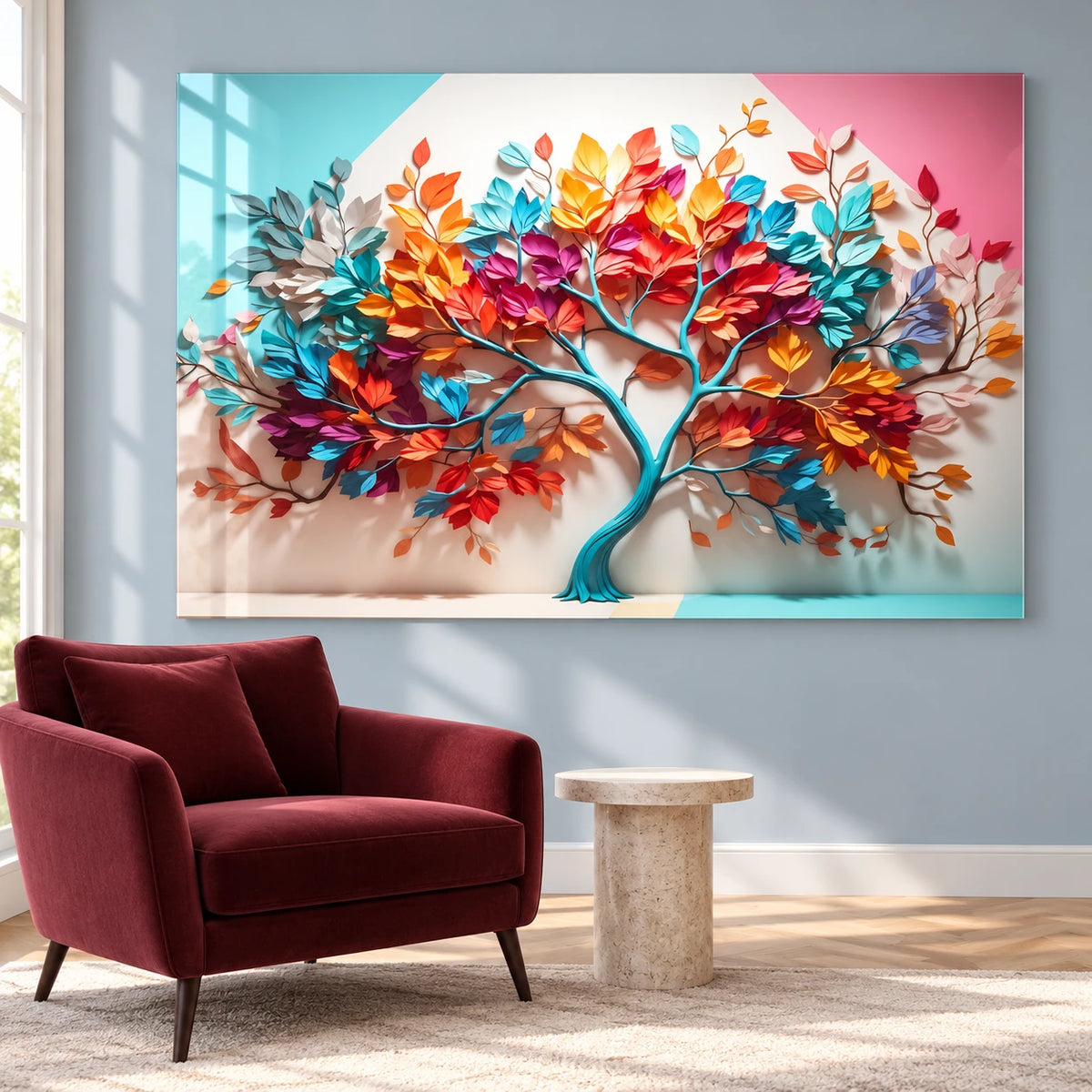 Albero Arcobaleno Quadro in Vetro Temperato