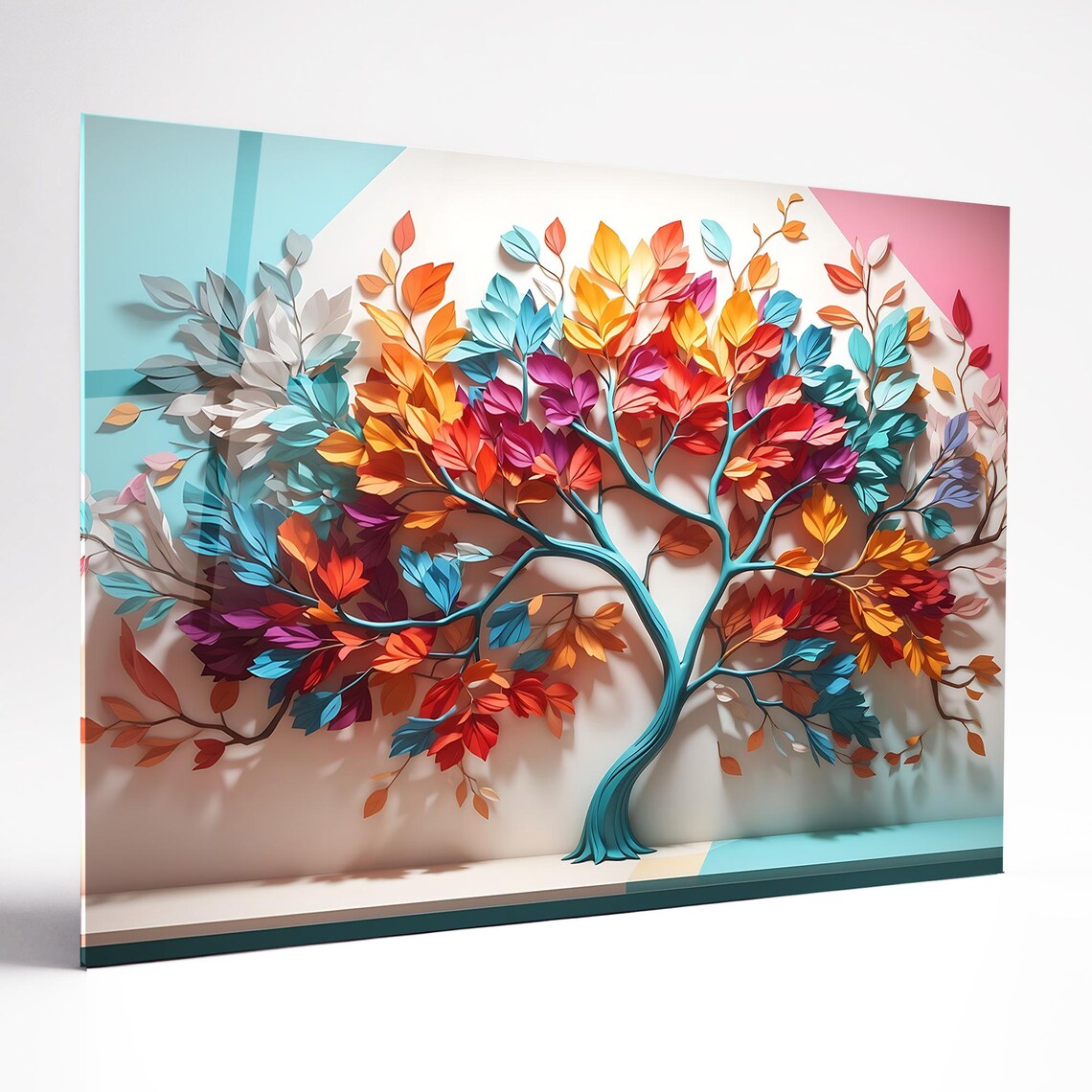 Arte murale in vetro con albero colorato 