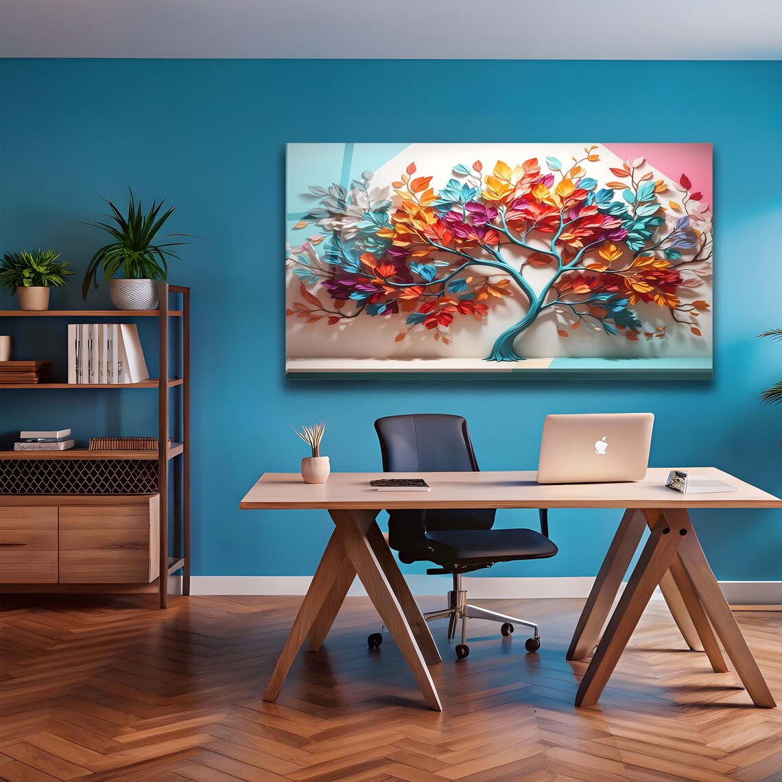 Arte murale in vetro con albero colorato 
