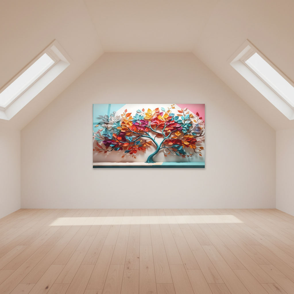 Décoration murale en verre représentant un arbre coloré 